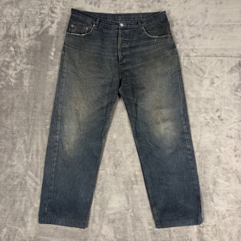 Vintage Levi's Jeans Mens 38x36 Black 501 Straight Leg Distressed Faded USA Made